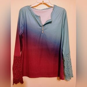Nwot Gradient Long Sleeve Top with Lace Cuffs